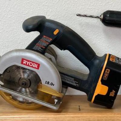 Cordless Ryobi P501 5.5" Circular Saw, PT06 Half Inch Drill With (2) 18V Batteries And Charger