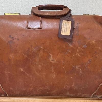 Vintage Brown Leather Belber Suit Case With Brass Latches