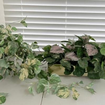 (2) Faux Plants - (1) In Basket And (1) In Gold Metal Planter