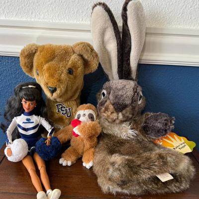 Folk Manis Rabbit Puppet, Pen State Bear Golf Club Cover, And Penn State Barbie Doll