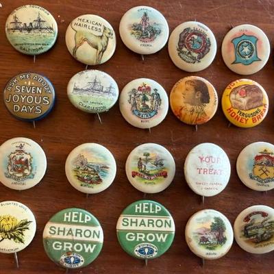 Antique 1896 - 1898 Advertising Pins - Sweet Caporal - American Pepsin Gum - Whitehead & Hoag