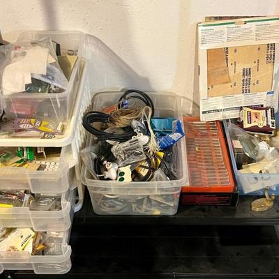 Lot Of Assorted Hardware In Plastic Organizer - Craftsman Screwdriver, Nails, Screws, Tacks, Electrical, Etc.