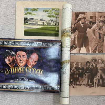 The Three Stooges Collectors Edition 3 Little Bears Figurines IOB, Black And White Prints, Map, And More
