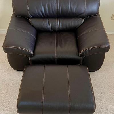 Modena Caffe Leather Contrast Oversized Armchair With Ottoman