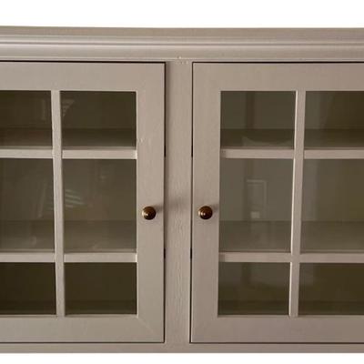 Small 2 Door Glass Front Wooden Wall Hanging Cabinet With 2 Shelves