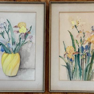 
(2) Vintage Framed Iris Prints With Glass Fronts