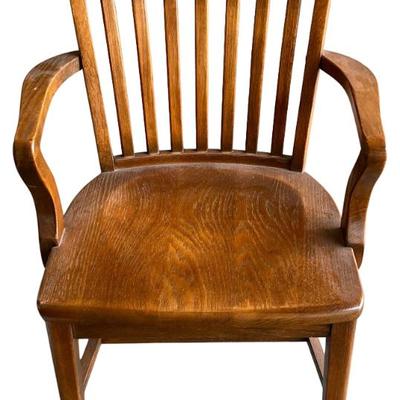 Vintage Solid Oak Slat Back Arm Chair
