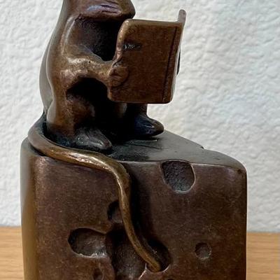 Bronze Finish Mouse On Cheese Book End