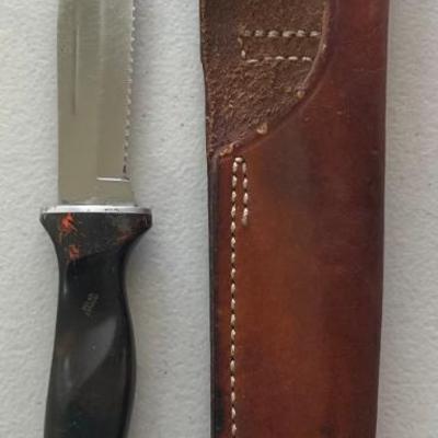 Vintage Cutco 1769 Fixed Blade Serrated Knife With Leather Sheath