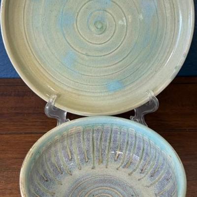 Studio Pottery - Signed Round Tray And Bowl