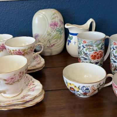 Duchess Bone China Summer Glory 8 Piece Luncheon Set, Toyo Vase, (2) Asian Mugs And Cups, Heartstone Pitcher