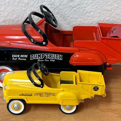 (2) Small Hallmark Kiddie Car Classics Die Cast Dump Trucks - 1953 Murray And 1955 Truck With Tool Box