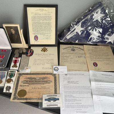 
Hugh E Haury WWII Historical Documents - Medals, Bronze Star, Accommodation General Patton, Reagan, & More