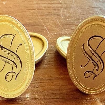 
10K Gold Antique Initialed Cuff Links - Total Weight 9.04 Grams