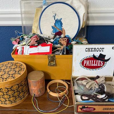 Sewing Lot - Thread, Needles, Zip-twine Box, Buttons, Rotary Attachments For Machine, And More