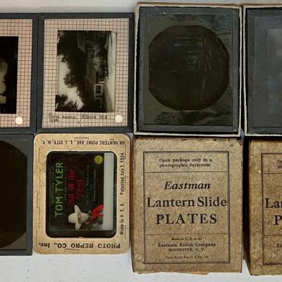 (2) Antique Eastman Kodak Boxes Of Glass Lantern Slide Plates And (4) Extra Slides