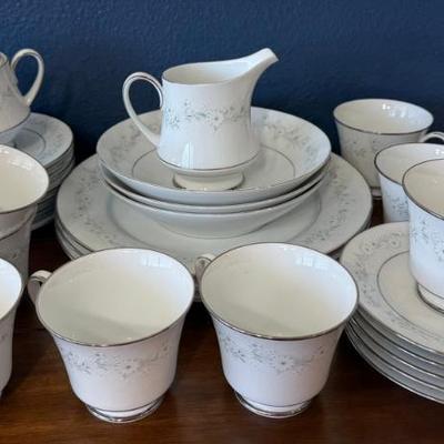 Partial Set Of Noritake Essex - (8) Cups, (5) Saucers, (3) Dinner Plates, (9) Side Plates