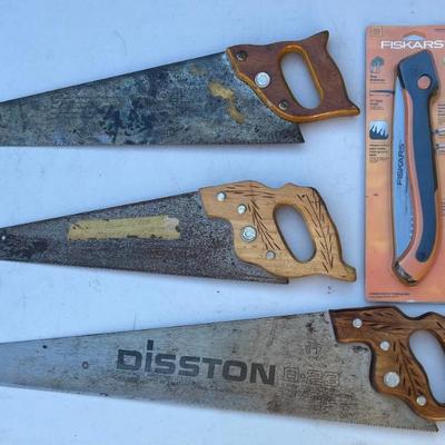 
(3) Disston Hand Saws With A Fiskars Power Tool Folding Saw New In Package