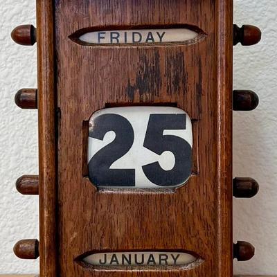 Vintage Wooden Perpetual Desk Calendar With Complete Paper Rolls Marked 1942