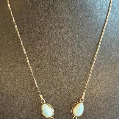 Vintage Sterling Silver & Larimar 3 Tear Drop Cabochon 18 Inch Necklace - Total Weight 8.62 Grams