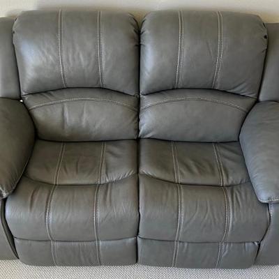 Timberland Co. LTD Grey Leather Double Electric Reclining Couch