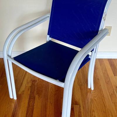 Pair Of Garden Treasures Light Weight Blue Patio Chairs With White Frames
