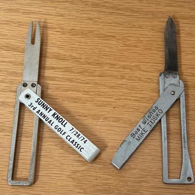 Vintage 4.5" Trifold Pocket Knife With A 1974 Sunny Knoll Golf Classic Trifold Divot