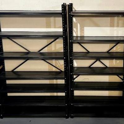 Set Of (4) Black And Grey Metal Storage Shelves
