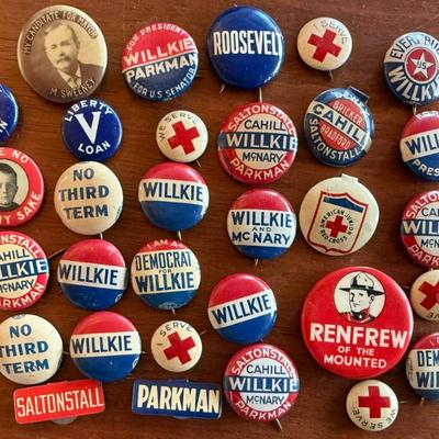Vintage Political Pin Back Buttons - 1930-40 - Wilke - Roosevelt - Sweeney - Renfrew