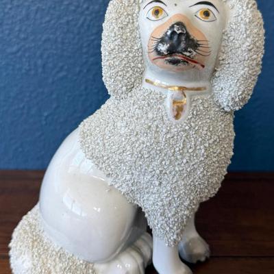 1874 Antique 7" Staffordshire England Pottery Confetti Poodle Figurine