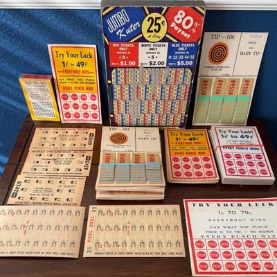 Assorted Vintage Gambling Cards - Sure Tip Pull Tab, Try Your Luck, Jumbo Kuter, Reel Deel Paper Punch Card