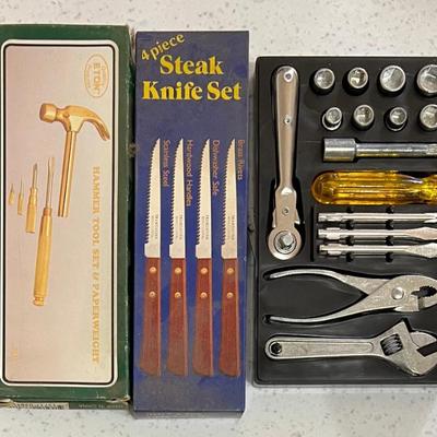 Eton Hammer Tool Set, 4-piece Steak Knives, And A Small Tool Set With Case