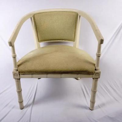 VTG Hollywood Regency Yellow Velvet Barrel-Back Armchair - Faux Bamboo