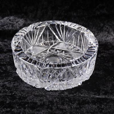 Vintage Heavy Lead Crystal Cut Glass Ashtray - 4 Cigarette Slots - Starburst Design