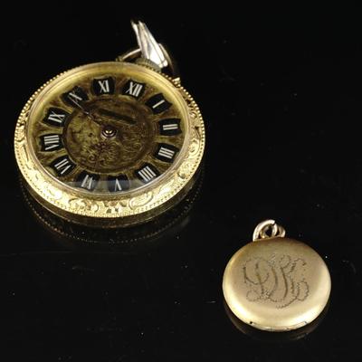 Vintage Lucerne Swiss Wind-Up Watch and Signed F.H.S. Co Locket Pendant