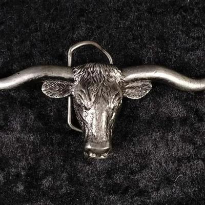 Vintage 5.5" Texas Longhorn Belt Buckle - Great American Buckle Co. - Brass/Pewter