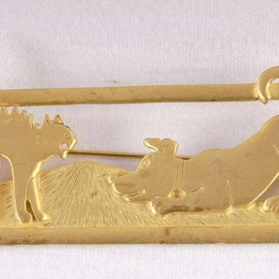 Vintage Gold-Tone Cat and Dog Brooch by JJ (Jonette Jewelry)