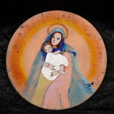 Original Walt Litt Enamel on Copper Plate - Signed & Numbered "Madonna & Child"