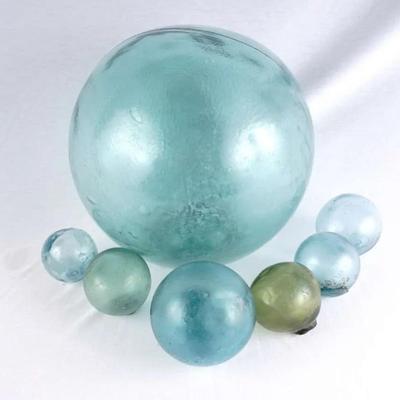 7-Piece Vintage Hand-Blown Japanese Glass Fishing Floats - Aqua, Green & Clear