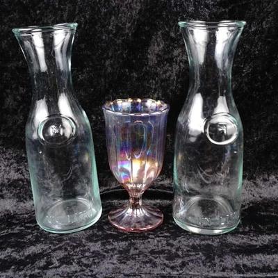 Pioneer Woman 12.5-Ounce Pearlized Luster Glass Goblet, Paul Masson Glass Milk Bottle / Wine Carafes