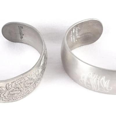 Vintage Pair of Genuine Pewter Metallic Cuff Bangle Bracelets by Carnation & Leonard
