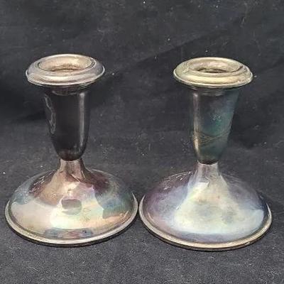 Pair of Empire Sterling Silver Weighted 4" Candlestick Holders (518g Total)