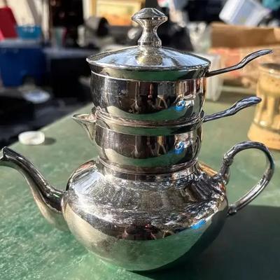 Restoration Hardware Raj Teapot - British Empire Stacked Silverplate 3pc Set