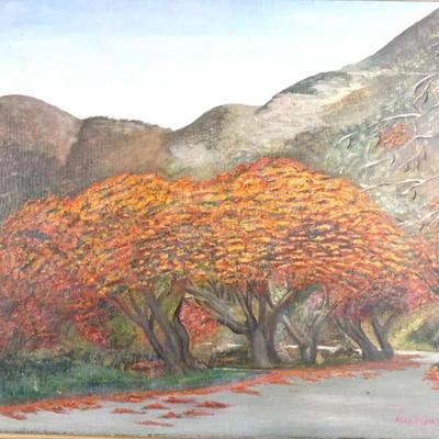 Original Alma Hefley Signed Oil Painting - Royal Poinciana Landscape Art