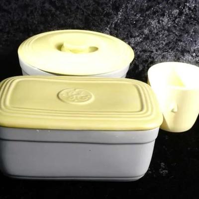 Vintage Hall China for GE Refrigerator Ware & Super Don-ITE Melamine Cup Set