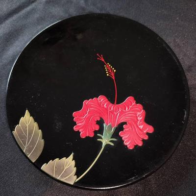 Japanese Benbo Lacquerware Hibiscus Flower Plates And Dish