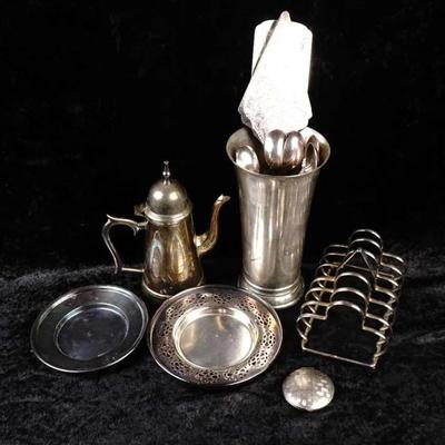 Vintage Richard Hudnut Three Flowers Compact & Mixed Silver Plate Lot - Gorham, Oneida, Rogers