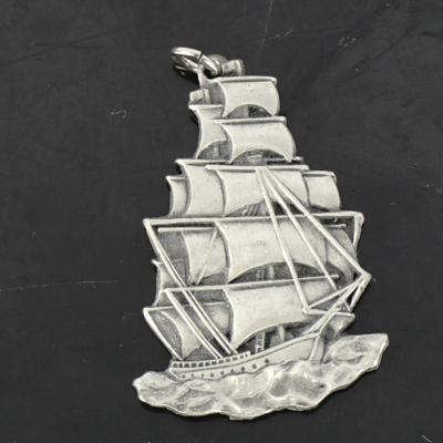 Vintage 1976 CM & D Pewter Sailing Ship Pendant