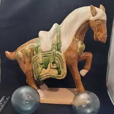 Japanese Ceramic War Horse with Glazed Saddle & Two Fishing Buoy's Made of  Glass from Okinawa