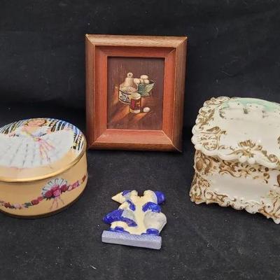 Danbury Mint Shirley Temple, Music Box Milk Glass, Trinket Box, Framed Painting Miniature.